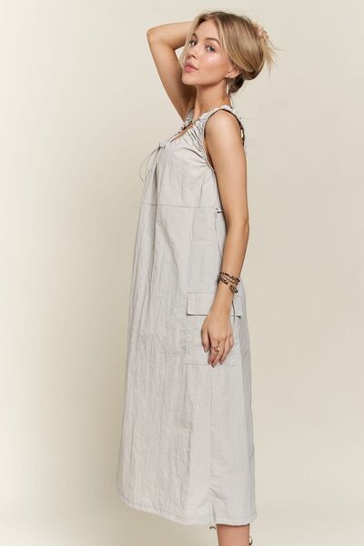 ADORA Cargo Dress Drawstring Round Neck Slit Back Pocketed Light Gray 1b3b476c-59e8-404f-800f-579f04417e5a-Min Trendsi