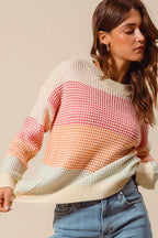 SO ME Womens Sweater Multi Color Block Stripe Long Sleeve Pullover 1b4f3cebb35148ddaf1e702301e18e1c-Max-Origin Trendsi