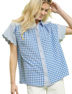 Umgee Mixed Gingham Short-Sleeve Shirt