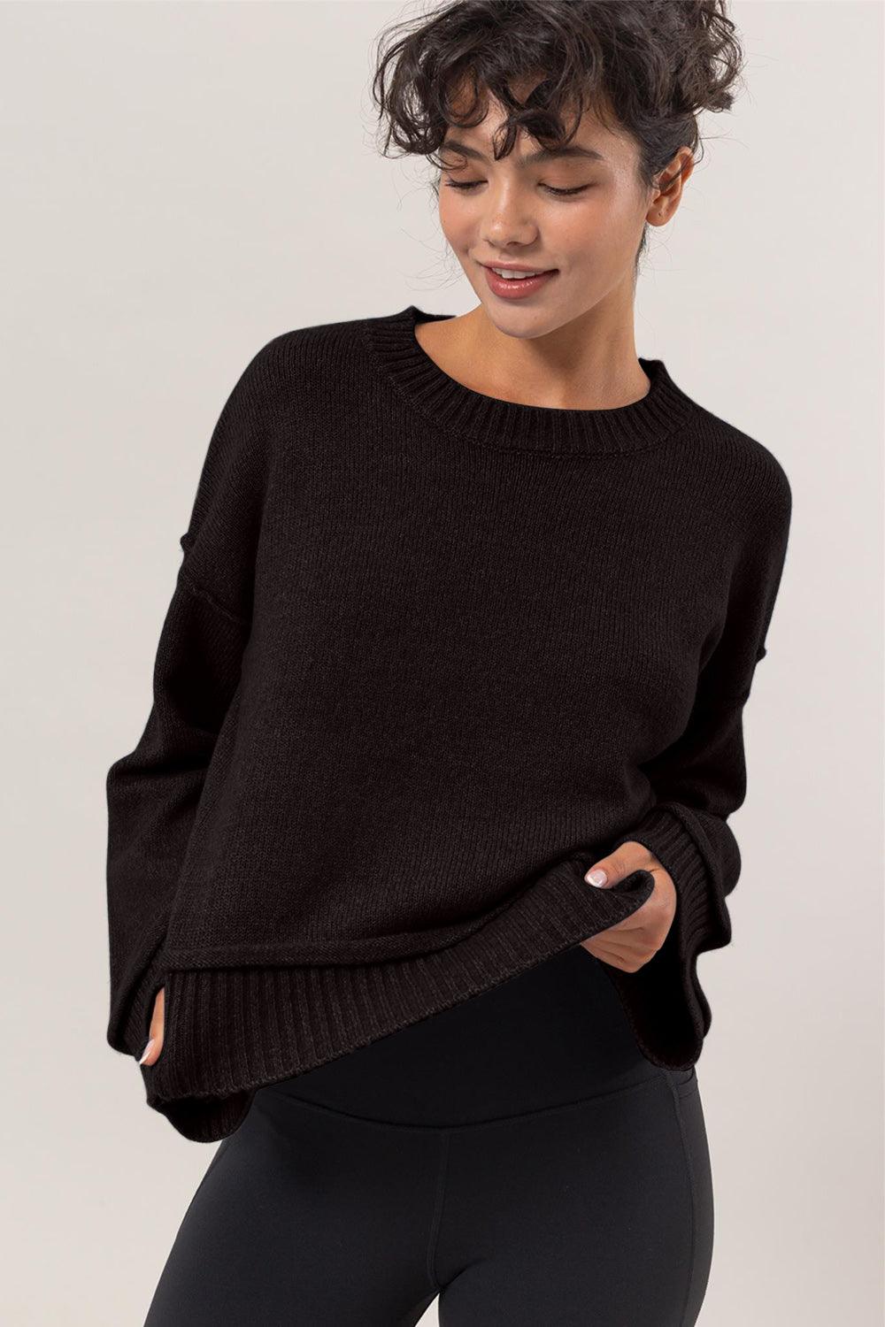HYFVE Basic Sweater Black Oversized Women Round Neck Ribbed Long Sleeve Black 1b595922-eae6-45d2-84b5-44624b0f6bcd-Max Trendsi