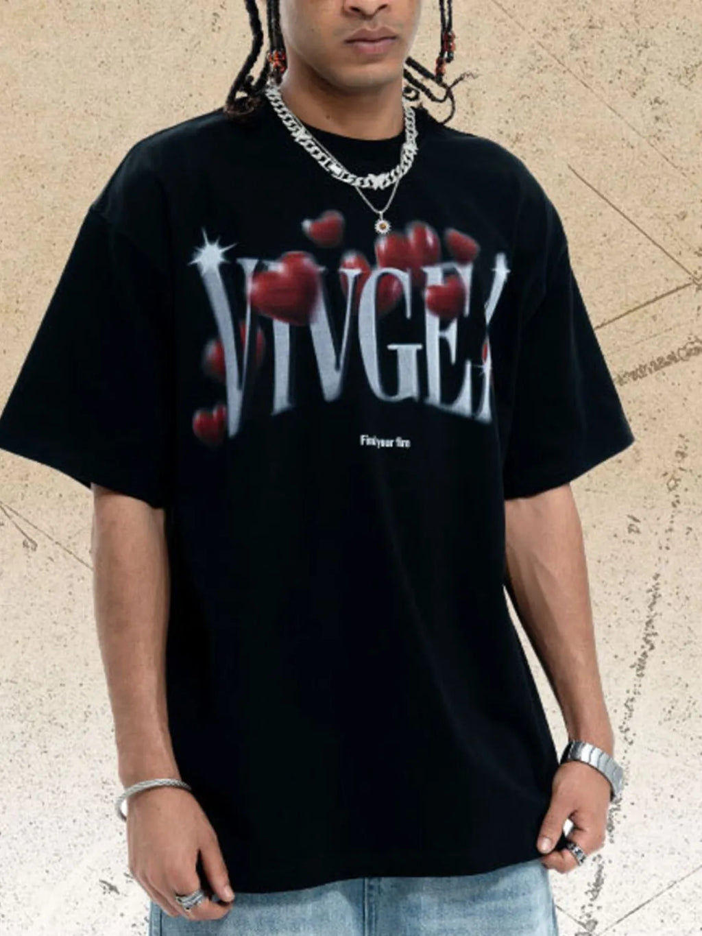 Men's Cotton T-Shirt Black Letter Graphic Print Round Neck Short Sleeve Top Black 1b5e050b-196c-4acf-8486-a3d9d2fd73d7-Max-Origin Trendsi