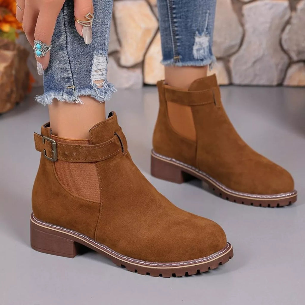 Women's Ankle Boots Round Toe Block Mid Heels Shoes 1b61b8984c974115add1f9015176f49d-Max-Origin Trendsi