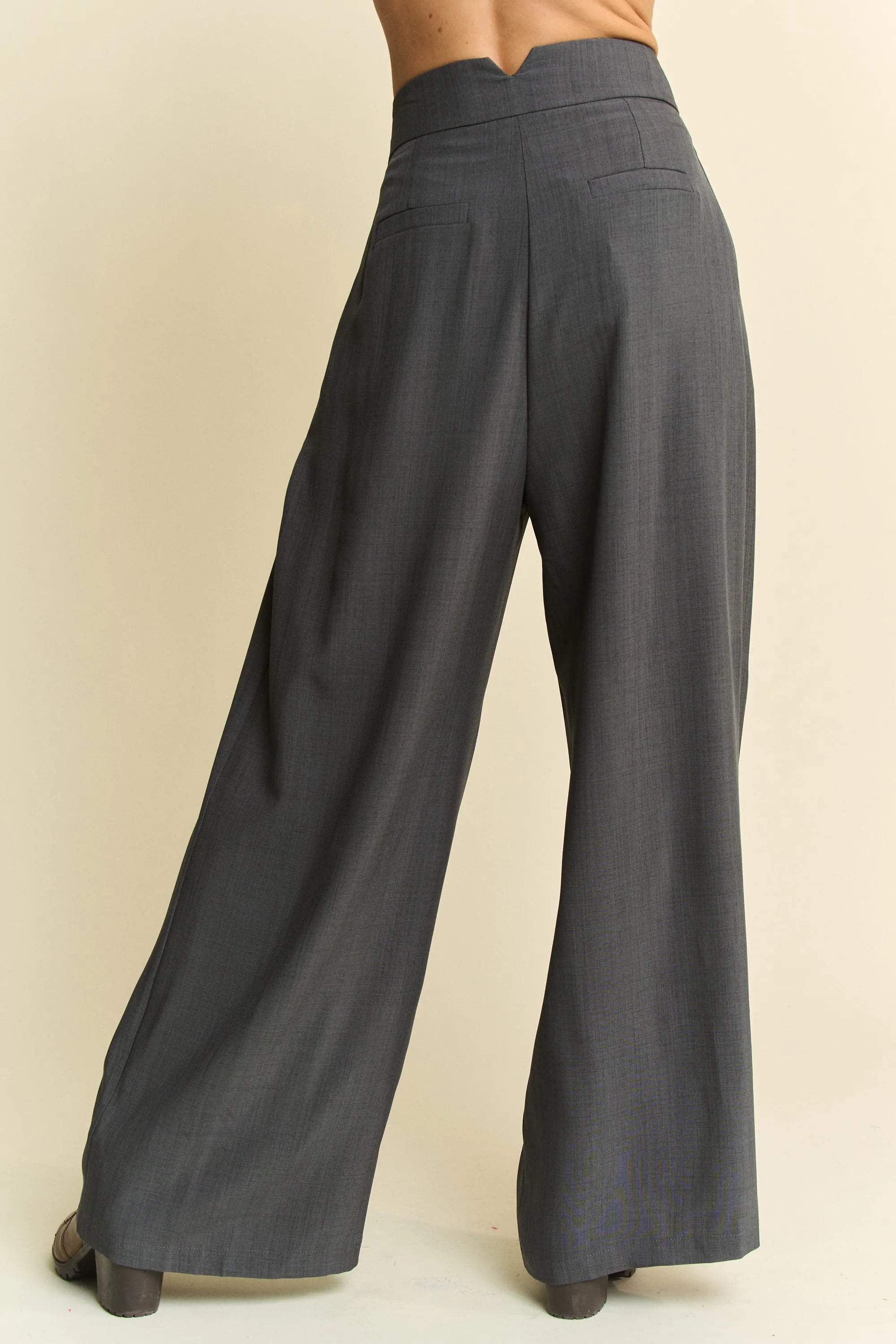 Davi & Dani Wide Leg Pants Gray Pleated High Waisted Loose Shirring Detail 1b630070f5334885948327c4b1e4ae5c-Max-Origin Trendsi