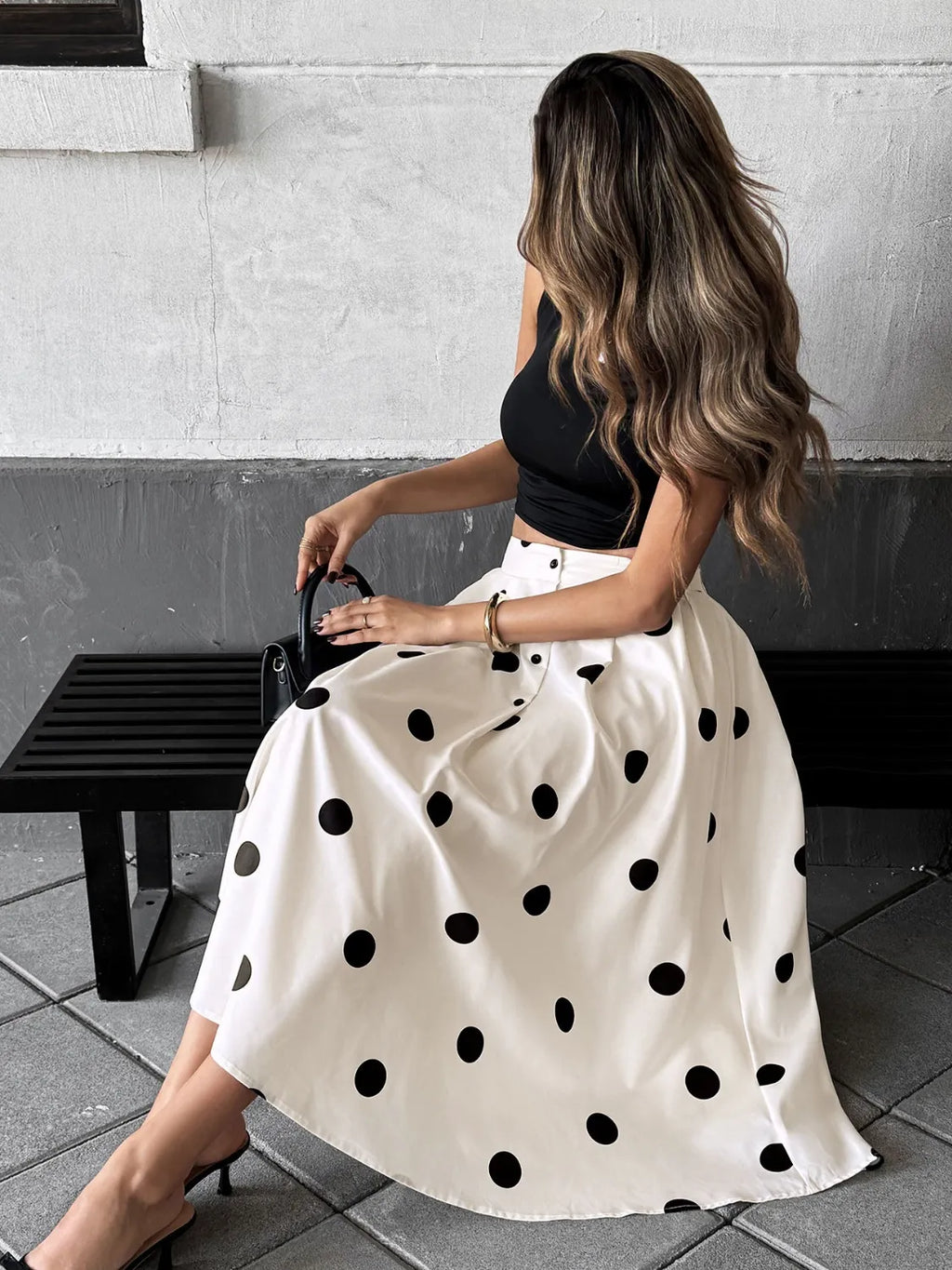 Midi Skirt Polka Dot Cream Button Front Ruffled High Waisted 1b6b4c7b-3984-49e2-919a-3a064dbf948e-Max-Origin Trendsi