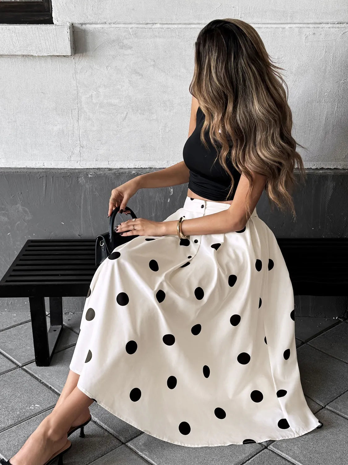 Midi Skirt Polka Dot Cream Button Front Ruffled High Waisted 1b6b4c7b-3984-49e2-919a-3a064dbf948e-Max-Origin Trendsi