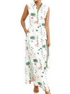 Floral Print Sleeveless Maxi Shirt Dress