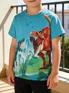 Children's Short Sleeve Crew Neck T-Shirt with Dinosaur Design