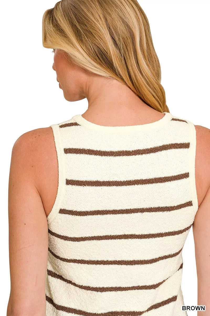 Zenana Knit Tank Top Brown Stripe Round Neck Sleeveless 1b7d56bf0c1a4d8fbe4fc29811f7d719-Max-Origin Trendsi