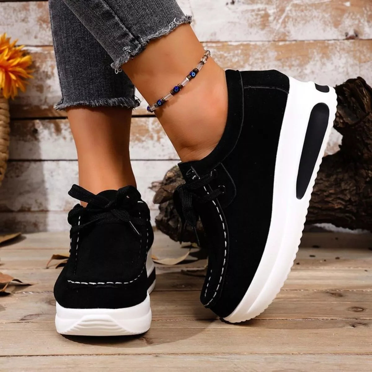 Women's Sneakers Round Toe Platform Mid Heels Shoes Black 1b930bf5c62543b6b98599bf25de4380-Max-Origin Trendsi