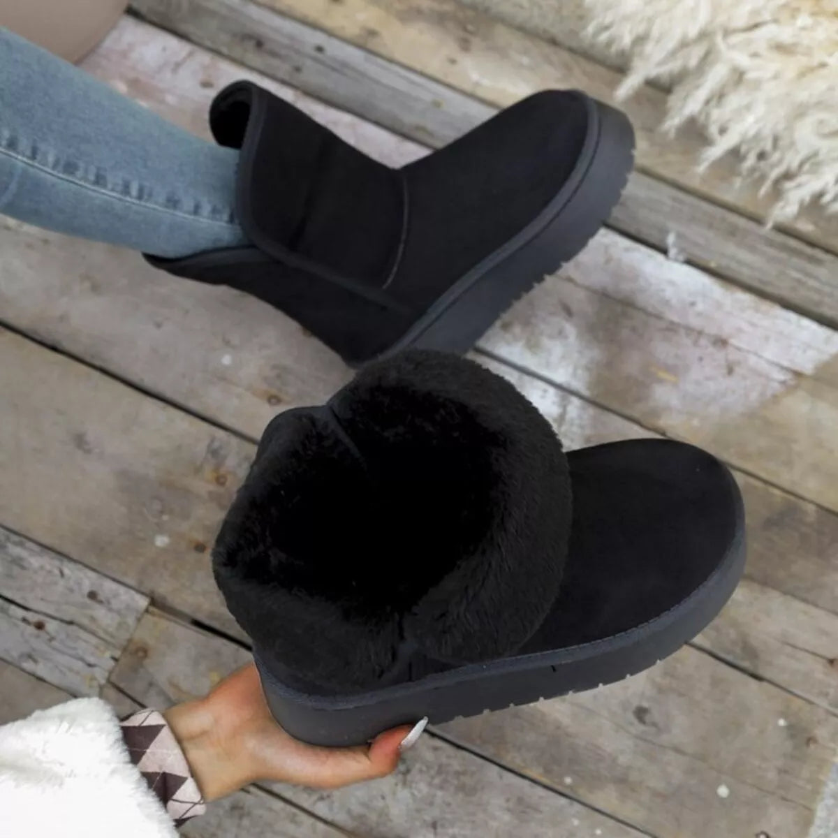 Women's Boots Warm Fluff Lined Round Toe Platform Flats 1b96734a5a5c4fdd9501ef135272cdfc-Max-Origin Trendsi