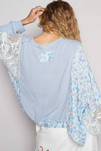 POL Womens Blouse Sky Blue Cropped Gauze Floral Top with Overlock Stitch 1b9d0e82-7121-421d-88de-0b5b5e86b48a-Max-Origin Trendsi