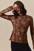 SO ME Womens Blouse Brown Floral Jacquard Casual Tops Stretched 1ba048040cf749fe8f16db8e278d6a28-Max-Origin Trendsi