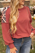 Plus Size Geometric Pattern Round Neck Long Sleeve Sweatshirt