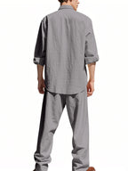 Men's Outfit Set Button Up Shirt Long Sleeve Lightweight and Pants Two-piece 1ba895ad014143e7844ecdc960c272b0-Max-Origin Trendsi