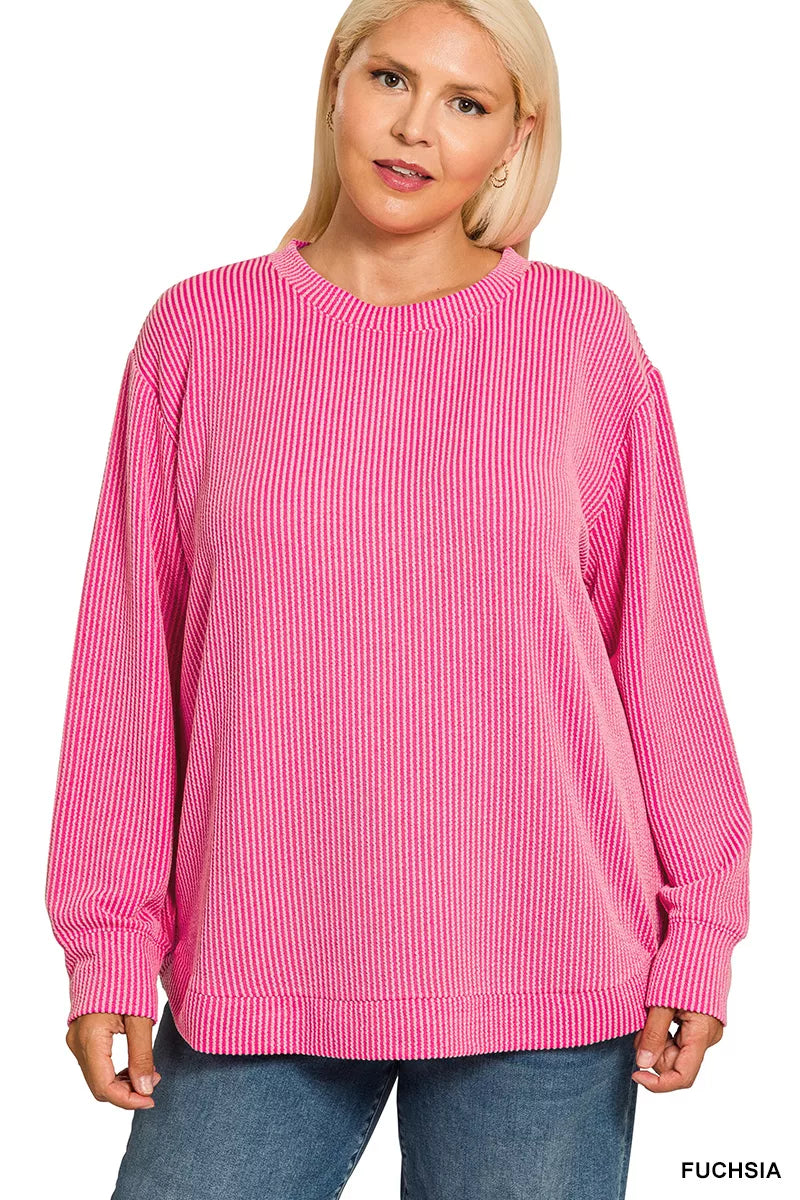 Zenana Women's Raised Rib Knit Top Fuchsia Round Neck Long Sleeve Plus Sizes 1bb81737-b908-49e0-9162-558ca47c5ea8-Max-Origin Trendsi