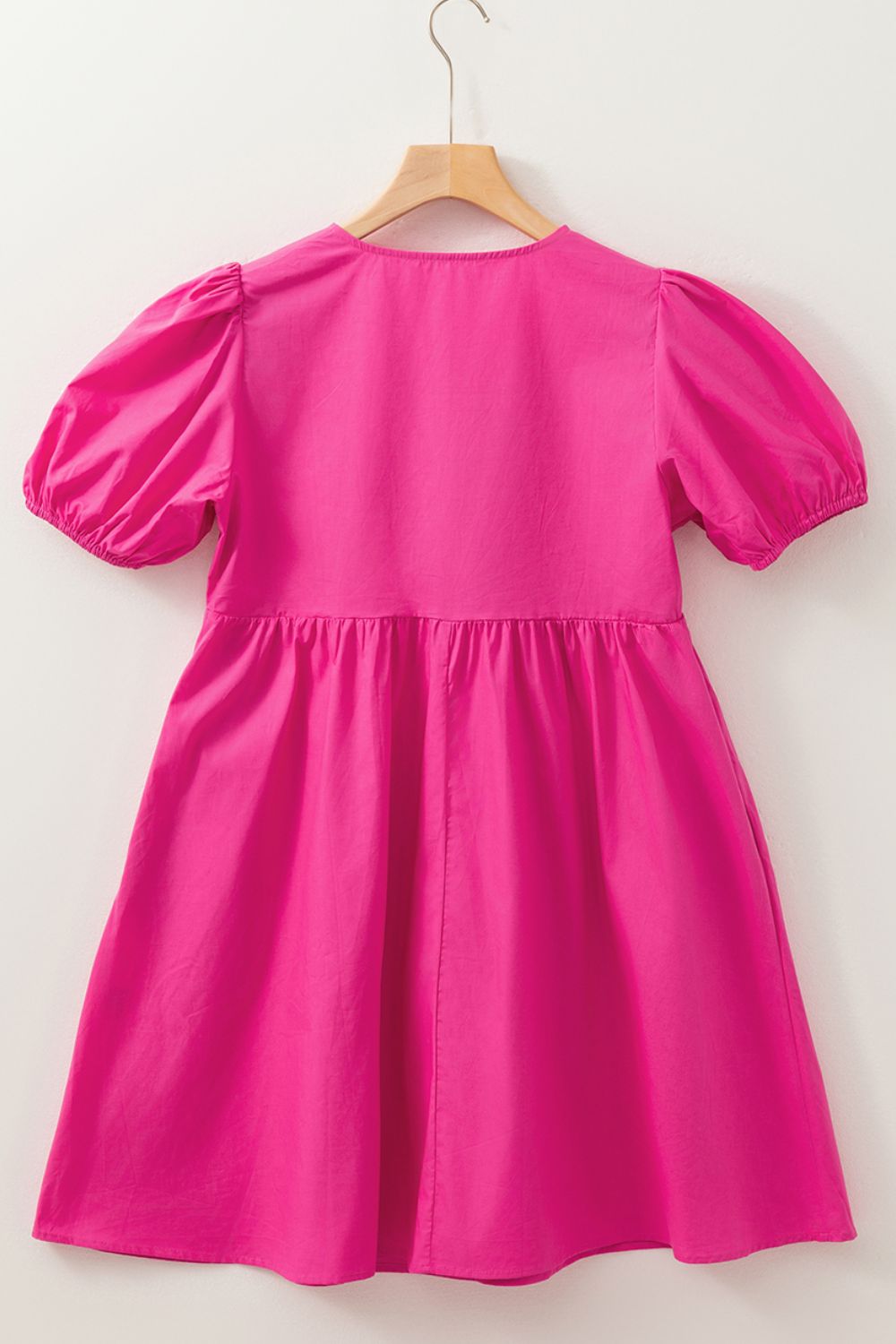 Mini Dress Hot Pink Puff Short Sleeve Bow Tie Front High Waisted 1bc55641-3101-411a-9232-8fc9c1ee9843-Max Trendsi