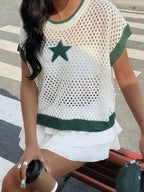 Women's Knit Top Openwork Star Pattern Mesh Short Sleeve 1bc75521-80e0-4673-9edf-16378bbf5f67-Max-Origin Trendsi
