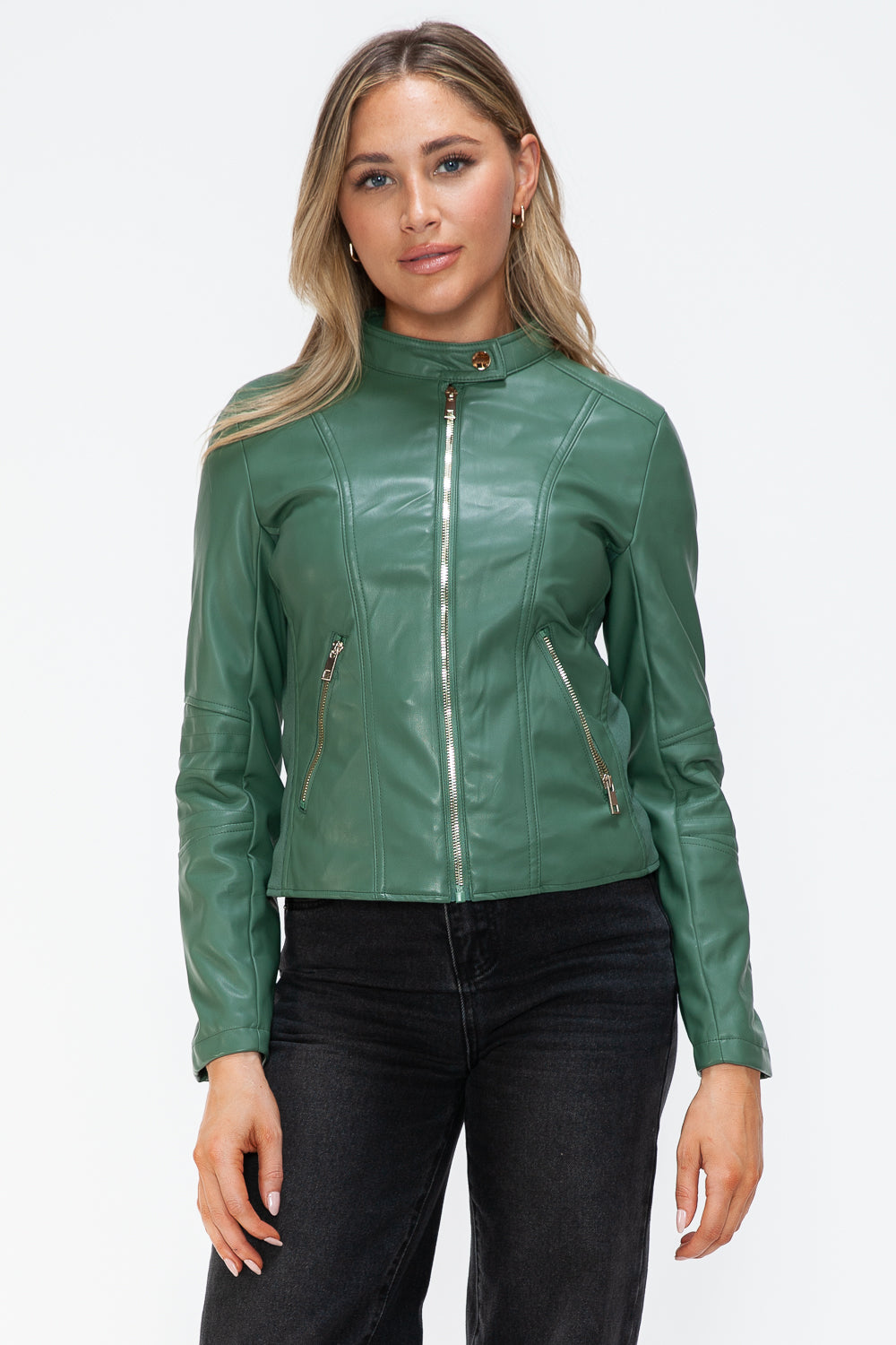 Snobbish Faux Leather Women Jacket Zip Hooded Pocketed Green Basic 1bce57b6-a719-4a7b-9016-77a37f7526d2-Max_5ab2e624-6044-45fe-aed5-544ff8491a4d Trendsi