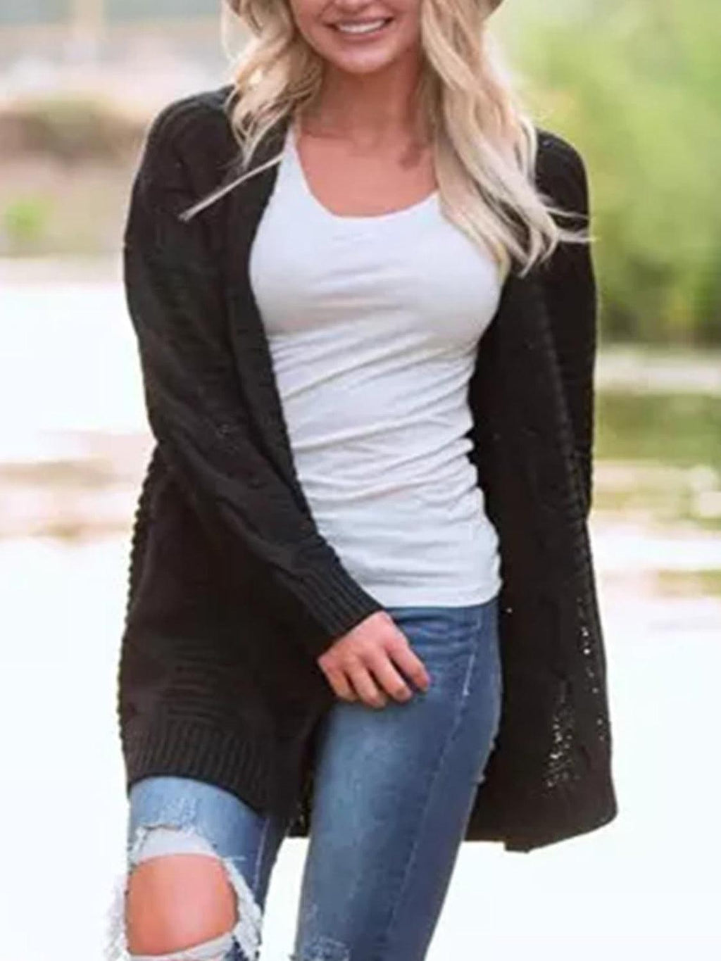 Cable-Knit Cardigan Open Front Long Sleeve Knitwear 1be73470-a18b-4079-a6fc-39867a610cb6-Max Trendsi