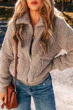 Plush Jacket Zip Up Long Sleeve Coat Outwear Mocha 1befca3a-1cc4-4205-b914-abbe41174814-Max Trendsi