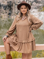 Plus Size Polka Dot Flounce Sleeve Mini Dress