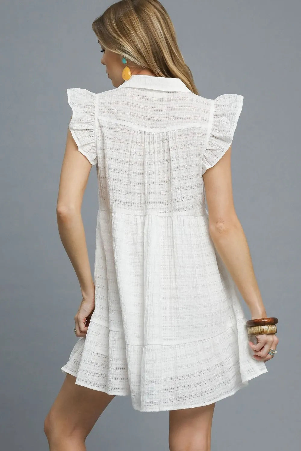 Umgee White Textured Mini Dress Ruffle Cap Short Sleeve Lined 1bfa8662-59b3-4b5e-a1b5-72e31afd3c27-Max-Origin Trendsi