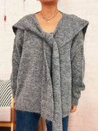 Women's Sweater with Shawl Knit Ribbed Ribbed Hem V-Neck Long Sleeve 1bfae995d09f4002b938425e130beb8d-Max-Origin Trendsi