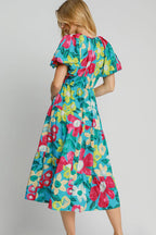 Umgee Midi Dress Plus Size Tiered Floral Print with Puff Short Sleeves 1c1ae775-1148-4cdc-a75d-d7ef3e98251e-Min Trendsi