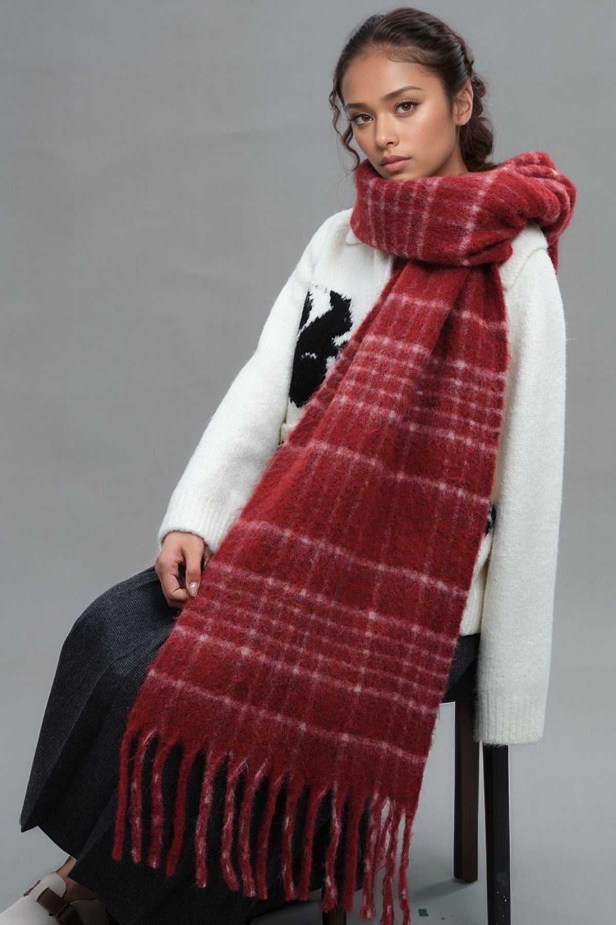 Women Fur Scarf Plaid Fringe Thermal Warm Long Scarves Accessories 1c242da6-b192-45b3-91cc-5e9a9e6efc3c-Max Trendsi