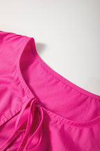 Mini Dress Hot Pink Puff Short Sleeve Bow Tie Front High Waisted 1c24c422-a3dd-4095-8846-80d9c00294a0-Max Trendsi