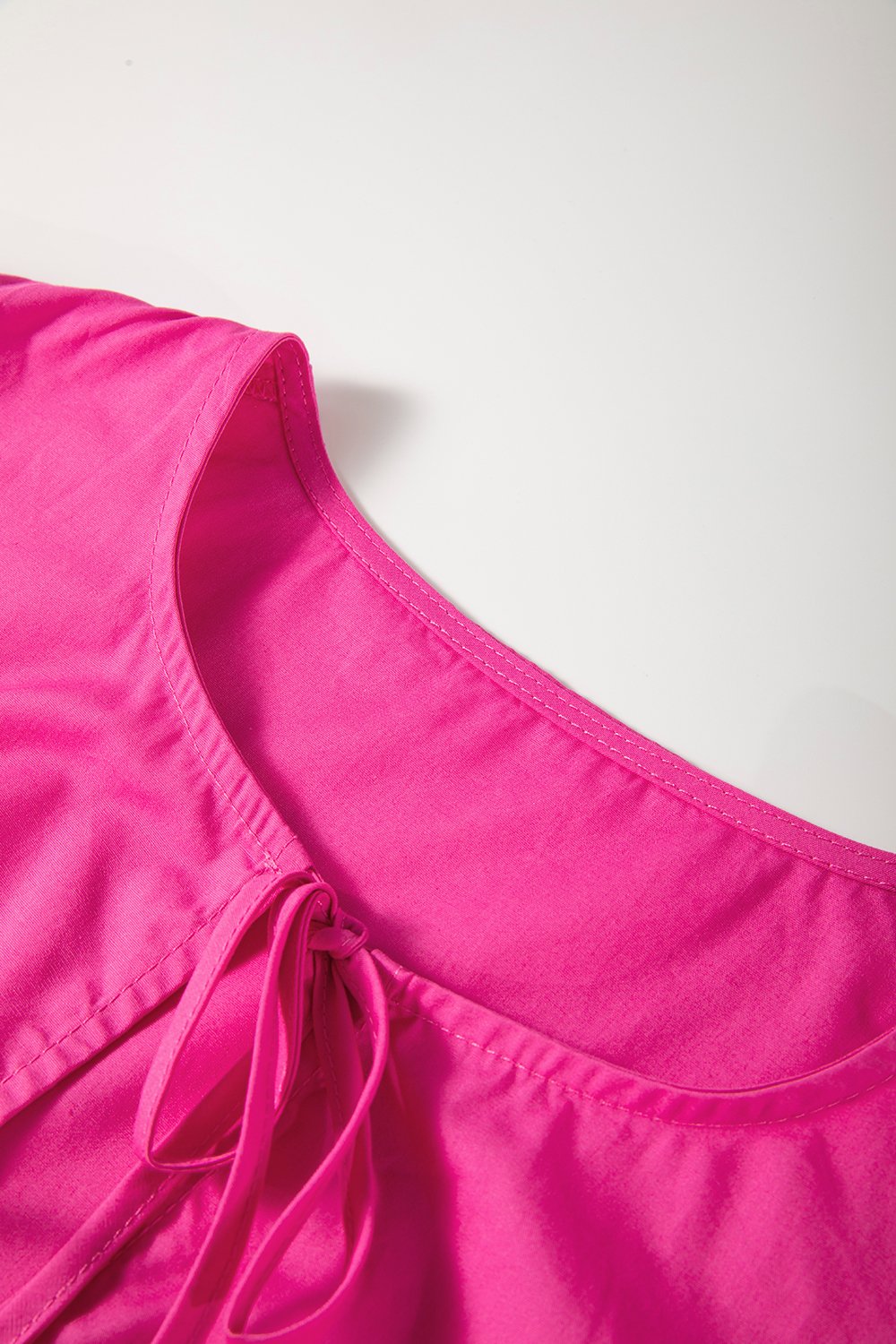 Mini Dress Hot Pink Puff Short Sleeve Bow Tie Front High Waisted 1c24c422-a3dd-4095-8846-80d9c00294a0-Max Trendsi