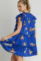 Umgee Mini Dress Ruffle Layered Royal Blue Cheetah Print Notched Cap Sleeve 1c2ebf81-df05-4294-8fd1-4d4f95781868-Max Trendsi