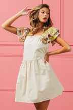 BiBi Mini Dress Flower Embroidered Floral Print Flared Short Sleeve OATMEAL 1c468c1e6da24199ae99deb7a1345571-Max-Origin Trendsi