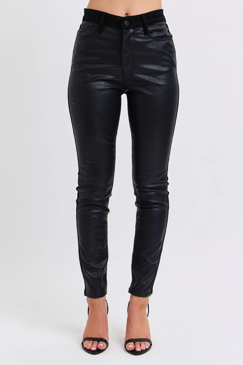 Judy Blue Faux Leather Skinny Pants Black High Waisted Ankle Trousers Black 1c54cc7f-343b-4126-84e9-c4ab6daff0f5-Max-Origin Trendsi