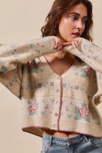 SO ME Womens Sweater Cardigan Floral Pattern Long Sleeve Button 1c63efea5f9b4444802aec6a73d5b96f-Max-Origin Trendsi