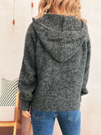 Women's Sweater Quarter Zip Hooded Ribbed Hem Long Sleeve Knitwear 1c7e726280c0486ba63b8534891fda0e-Max-Origin Trendsi