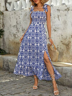 Perfee Maxi Cami Dress Blue Floral Smocked Square Neck Slit Bow Straps Blue 1c826965-ca64-405b-afe8-b5c90e10337a-Min Trendsi