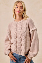 BiBi Sweater Cable Knit Womens Mocha Pullover with Shoulder Braid Detail 1c85de5f175f409184117c516007f752-Max-Origin Trendsi