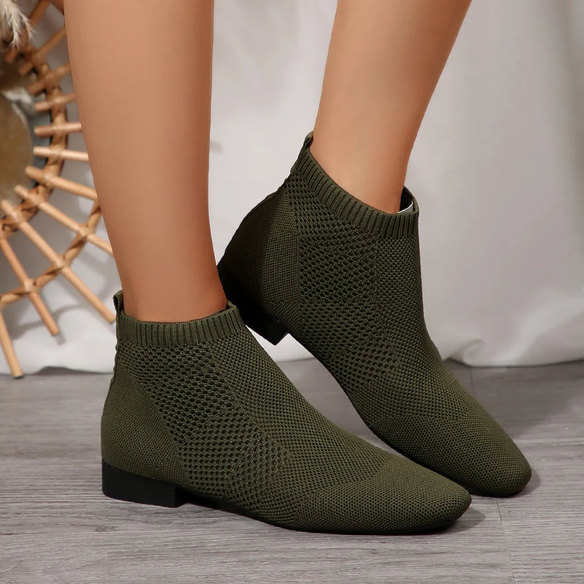 Women's Ankle Boots Mesh Knit Stretch Comfort Fit Mid Heels 1ca314a381404d42a8a5d00ac6a15db2-Max-Origin Trendsi