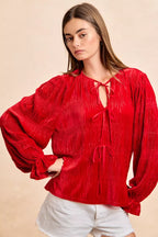 BiBi Christmas Theme Velvet Bow Tied Top With Neck Drop RED 1caaa49fa37f40ec9c9e8af603219ee8-Max-Origin Trendsi