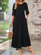 Plus Size Round Neck Dress with Mesh Sleeves and Pockets