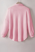 Waffle-Knit Women Shirt Collared Neck Long Sleeve Pocketed Single Breasted 1cc2ee2e-4acb-4817-a8a3-ce10aaed5ea2-Max Trendsi