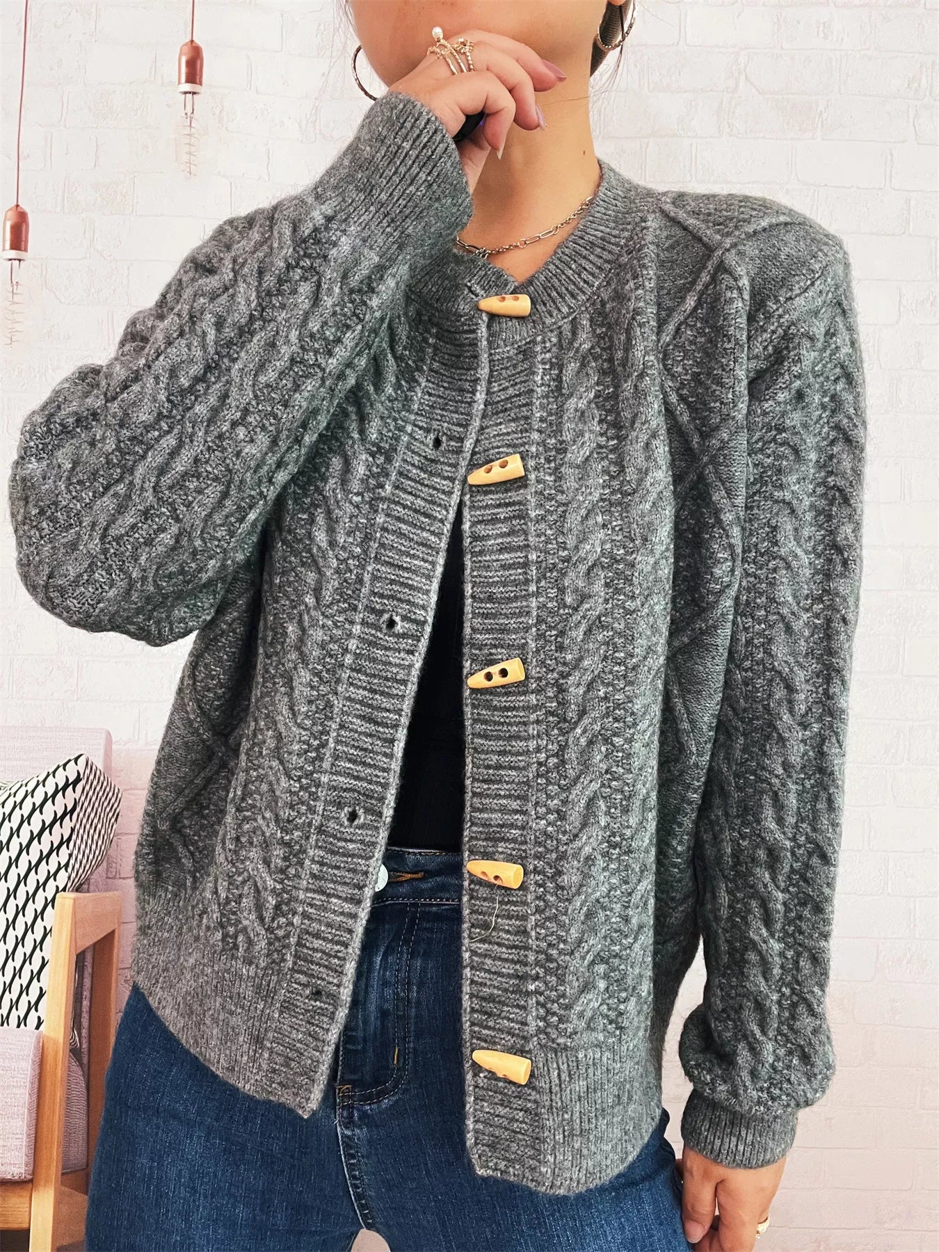 Women's Cardigan Cable Knit Button-Up Long Sleeve Knitwear 1cca7d3c-169e-4487-a744-1691f6777ce1-Max-Origin Trendsi