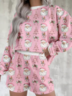 Christmas Women's Lounge Set Santa Print Round Neck Top and Shorts 2 Pcs Dusty Pink 1cdf1c46-a5c6-4d6f-b31e-eeb75e3a27b8-Max-Origin Trendsi