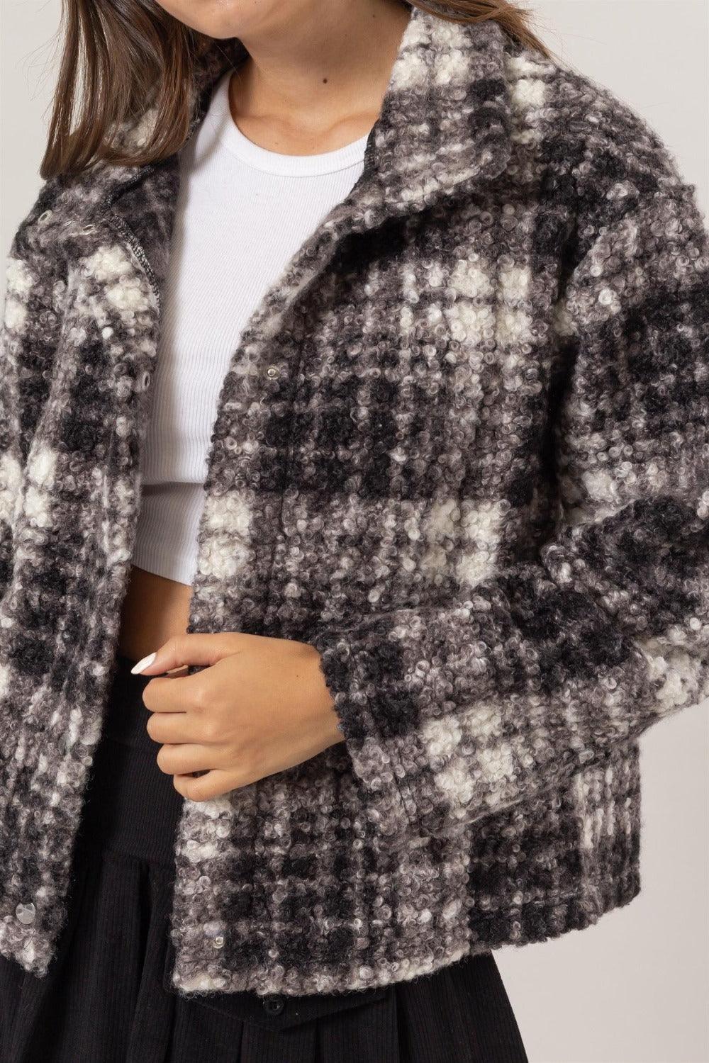 HYFVE Plaid Jacket Collared Neck Boucle with Pockets Long Sleeve 1cec7779-794e-4590-9d41-351df85fd912-Max Trendsi
