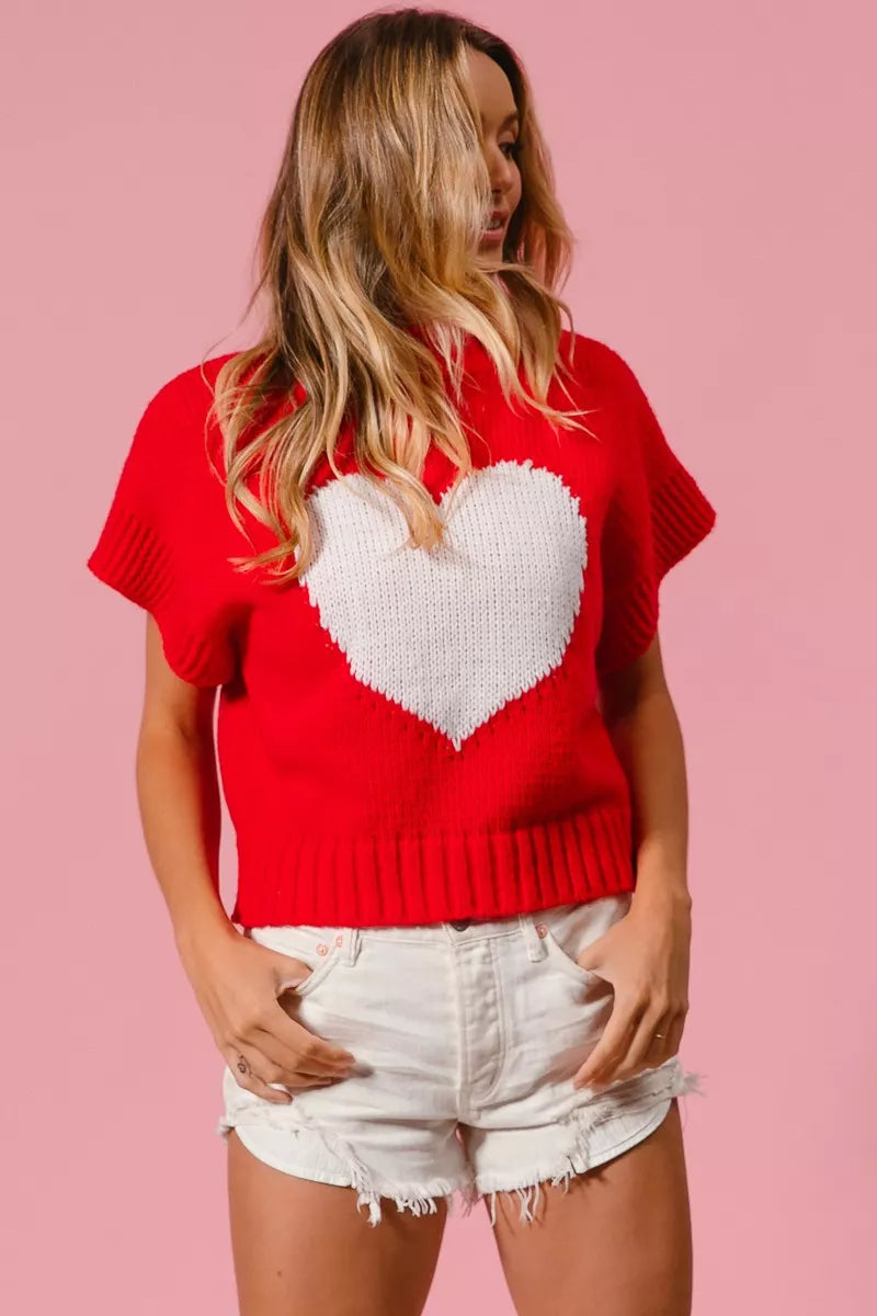 BiBi Valentines Sweater Red Rib Top White Banded Heart Pattern 1d143d3437a34df9bad8e87a62efb634-Max-Origin Trendsi