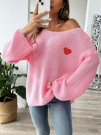 Sweater Heart Embroidered Boat Neck Dropped Shoulder Long Sleeve 1d1abb33-480f-45a3-9b09-9f95b74dd214-Max Trendsi