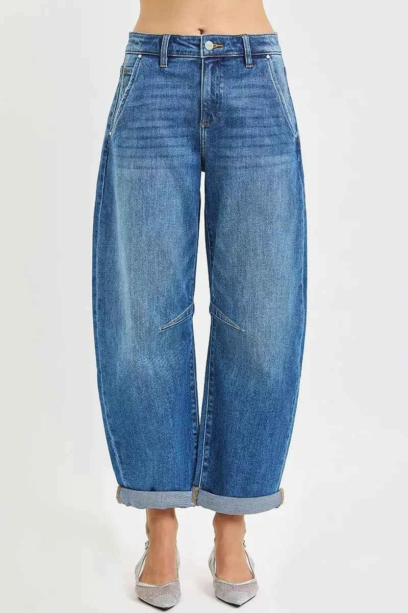 RISEN Cropped Barrel Jeans Slouchy With Cuffed Hem Medium Wash 1d1dc82a902d4a89a28f8277cec4ee18-Max-Origin Trendsi