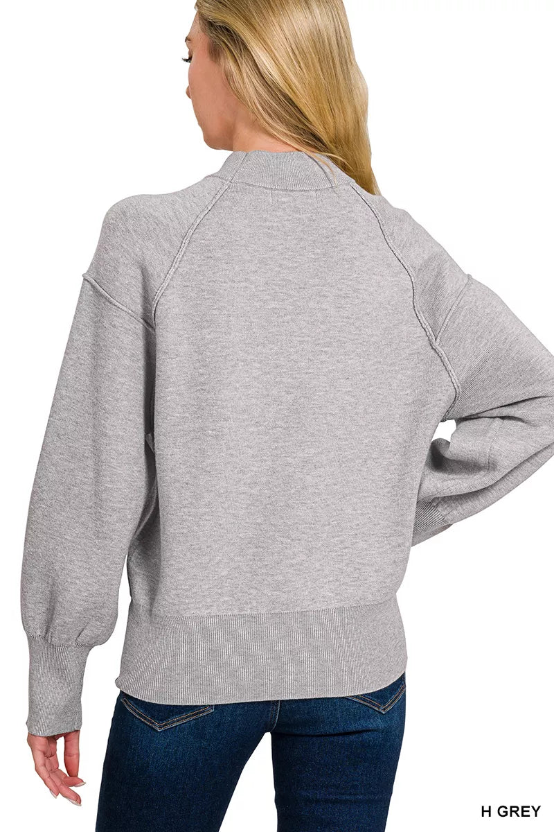 Zenana Womens Sweater Gray Viscose Mock Neck Exposed Seam 1d1f1341-d675-477c-8e4e-0c9984eeda2f-Max-Origin Trendsi