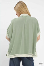 Umgee Linen Blouse Mint Button Front Top with Contrast Piping 1d1f55e1-be2a-4c4c-bb45-f0e6643d3c71-Max-Origin Trendsi